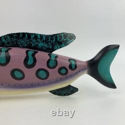 Artiste Jim Lewis Décoy de Poisson en Bois Peint Art Populaire Sculpté à la Main 1993 18