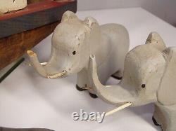 Artiste Vtg Sculpté ARCHE DE NOÉ Art Populaire Signé Ensemble avec 40 Animaux en Bois Grand 25