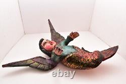 Atq Mexican Guerrero Folk Art Wood Sirène Sculpté Angel Cherub Figure Masque Vtg