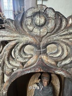 Autel de Santos Angel/Nicho mexicain en bois sculpté, art populaire ancien dévotionnel vers 1900