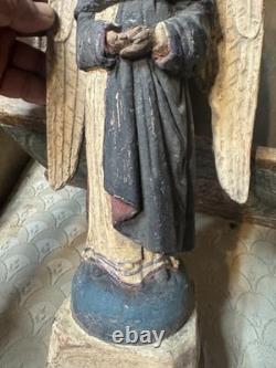 Autel de Santos Angel/Nicho mexicain en bois sculpté, art populaire ancien dévotionnel vers 1900