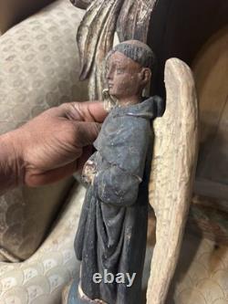 Autel de Santos Angel/Nicho mexicain en bois sculpté, art populaire ancien dévotionnel vers 1900
