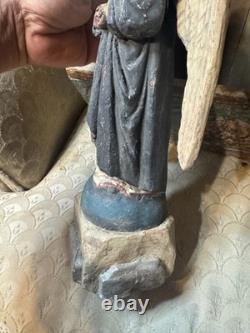 Autel de Santos Angel/Nicho mexicain en bois sculpté, art populaire ancien dévotionnel vers 1900