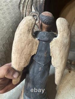 Autel de Santos Angel/Nicho mexicain en bois sculpté, art populaire ancien dévotionnel vers 1900