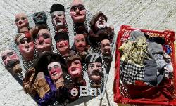 Authentique Français Puppets19th Polychromes En Bois Sculpté Folk Art Guignol Castellet