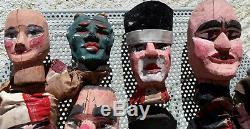 Authentique Français Puppets19th Polychromes En Bois Sculpté Folk Art Guignol Castellet