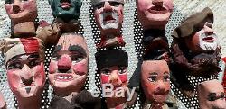 Authentique Français Puppets19th Polychromes En Bois Sculpté Folk Art Guignol Castellet