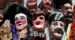Authentique Français Puppets19th Polychromes En Bois Sculpté Folk Art Guignol Castellet