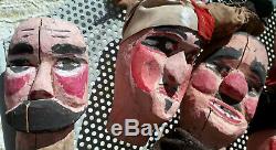 Authentique Français Puppets19th Polychromes En Bois Sculpté Folk Art Guignol Castellet