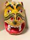 Authentique Masque En Bois D'art Populaire Mexicain Sculpté à La Main Rare Jaguar Léopard Vintage