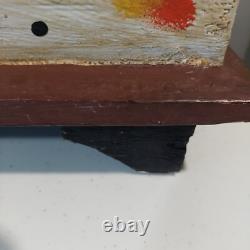 BOÎTE EN BOIS GRAND MODELE SCULPTÉE AVEC DES CHATS D'ART POPULAIRE PRIMITIF VINTAGE Peinte à la main 19×9×10
