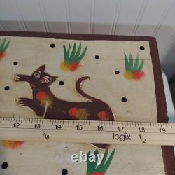 BOÎTE EN BOIS GRAND MODELE SCULPTÉE AVEC DES CHATS D'ART POPULAIRE PRIMITIF VINTAGE Peinte à la main 19×9×10