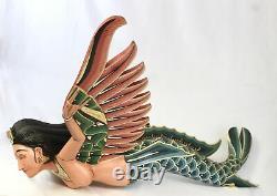 Bali Winged Flying Mermaid Mobile Spiritchaser Bois Sculpté Art Balinais 37