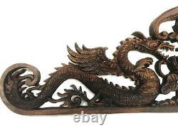 Balinais Twin Dragon Naga Panneau Mural Art Relief Main Sculpté Bois Asiatique Décor