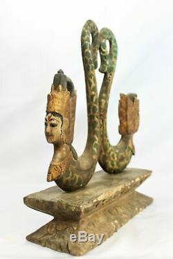 Balinais Vintage Rama Sita Mermaid Statue En Bois Sculpté À La Main Bali Folk Art Ooak