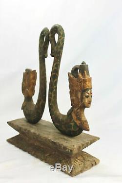 Balinais Vintage Rama Sita Mermaid Statue En Bois Sculpté À La Main Bali Folk Art Ooak