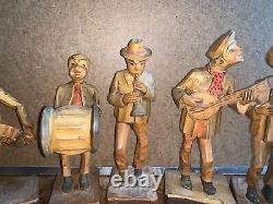 Bande De Musiciens De Bois Sculpté À La Main Allemande Ancienne Statue D'art Folklorique Lot Figurines Bin