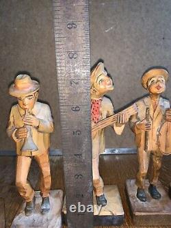 Bande De Musiciens De Bois Sculpté À La Main Allemande Ancienne Statue D'art Folklorique Lot Figurines Bin
