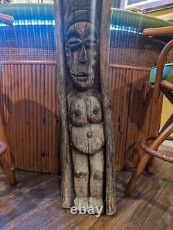 Bar TIKI Vintage Statue de Sculpture en Bois Hawaïenne Polynésienne, Totem Pole des années 1950