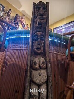 Bar TIKI Vintage Statue de Sculpture en Bois Hawaïenne Polynésienne, Totem Pole des années 1950