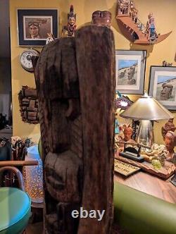 Bar TIKI Vintage Statue de Sculpture en Bois Hawaïenne Polynésienne, Totem Pole des années 1950