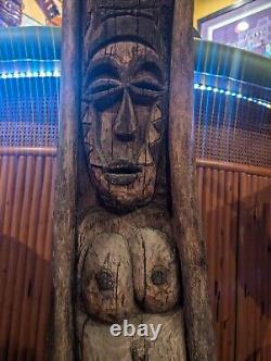 Bar TIKI Vintage Statue de Sculpture en Bois Hawaïenne Polynésienne, Totem Pole des années 1950