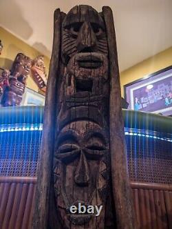 Bar TIKI Vintage Statue de Sculpture en Bois Hawaïenne Polynésienne, Totem Pole des années 1950