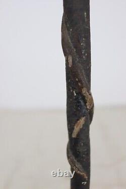 Bâton de marche à la canne en bois sculpté et peint représentant un serpent d'art populaire américain ancien