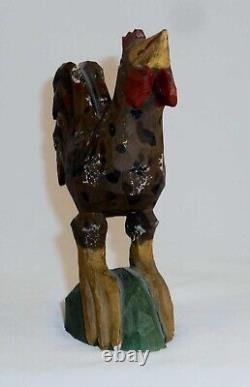 Beau coq en bois sculpté et peint à la main de 1993 par Jonathan Bastian.