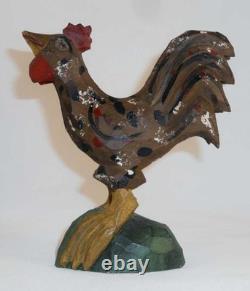 Belle coq en bois folklorique sculpté à la main et peint de 1993 par Jonathan Bastian