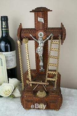 Bois Art Clochard Français Sculpté Crucifix Christ Croix Artisan Folk