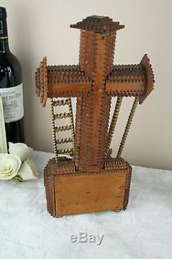 Bois Art Clochard Français Sculpté Crucifix Christ Croix Artisan Folk