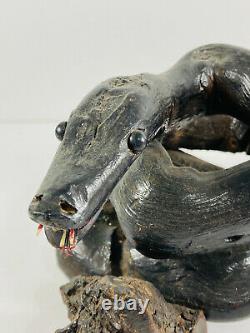 Bois D'art Populaire Vintage Serpent En Bois Sculpté Cobra Dérivant Kansas