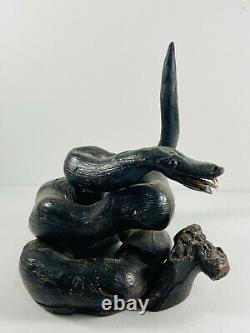 Bois D'art Populaire Vintage Serpent En Bois Sculpté Cobra Dérivant Kansas