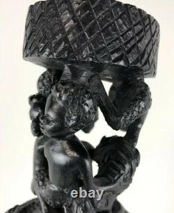 Bois D'ebène Statue Sculpture Sculpté À La Main En Afrique Du Sud Folk Art Femme & Childen