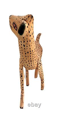 Bois Sculptés/peints À La Main Oaxaca Animal/cheetah/cat, Arturo Lopes 13 Naive Vtg