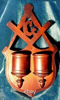 Bois Vivantes Symboles Masoniques Antiques Titulaire Rare Des Lots! Carré & Boussole Art Folk