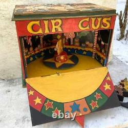 Boîte Musicale De Cirque Vintage D'art Folklorique Fait Main Avec Clowns Sculptés, Lion & Master