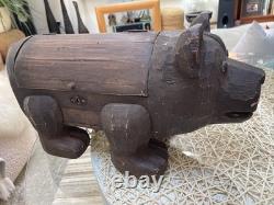 Boîte de rangement en bois sculpté en forme d’ours PALECEK des années 90, collection Folk Art, originale, rare