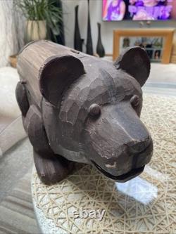 Boîte de rangement en bois sculpté en forme d’ours PALECEK des années 90, collection Folk Art, originale, rare