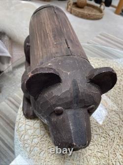Boîte de rangement en bois sculpté en forme d’ours PALECEK des années 90, collection Folk Art, originale, rare