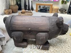 Boîte de rangement en bois sculpté en forme d’ours PALECEK des années 90, collection Folk Art, originale, rare