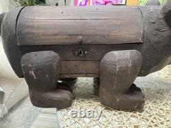 Boîte de rangement en bois sculpté en forme d’ours PALECEK des années 90, collection Folk Art, originale, rare