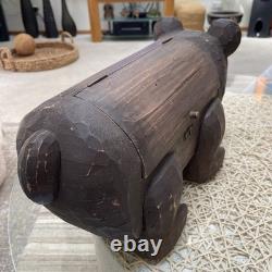Boîte de rangement en bois sculpté en forme d’ours PALECEK des années 90, collection Folk Art, originale, rare