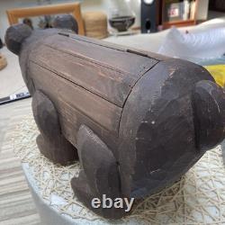 Boîte de rangement en bois sculpté en forme d’ours PALECEK des années 90, collection Folk Art, originale, rare