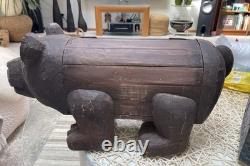 Boîte de rangement en bois sculpté en forme d’ours PALECEK des années 90, collection Folk Art, originale, rare