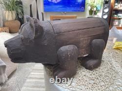 Boîte de rangement en bois sculpté en forme d’ours PALECEK des années 90, collection Folk Art, originale, rare