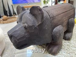 Boîte de rangement en bois sculpté en forme d’ours PALECEK des années 90, collection Folk Art, originale, rare