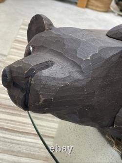 Boîte de rangement en bois sculpté en forme d’ours PALECEK des années 90, collection Folk Art, originale, rare
