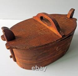 Boîte en bois cintré nordique en art populaire primitif antique sculpté Tine/Svepask 8